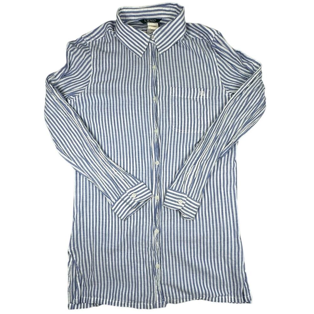 Lauren Ralph Lauren Shirt Striped Longline Tunic Blue White S
